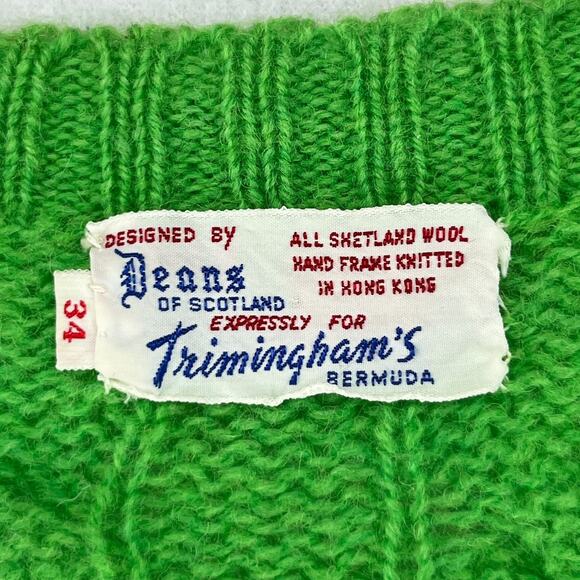 DEANS OF SCOTLAND Sweater Womens 34 Shetland Wool Cable Hand Knit Green HK VTG - Picture 5 of 14